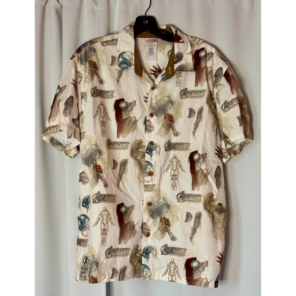 Marvel Avengers 60 Years Beyond Earths Mightiest Button Down Shirt Mens Medium